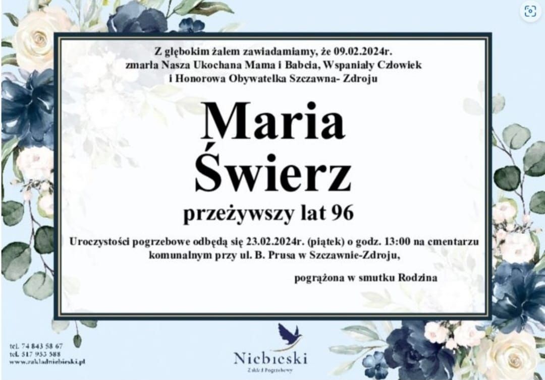 REGION, Szczawno-Zdrój: Zmarła Maria Świerz
