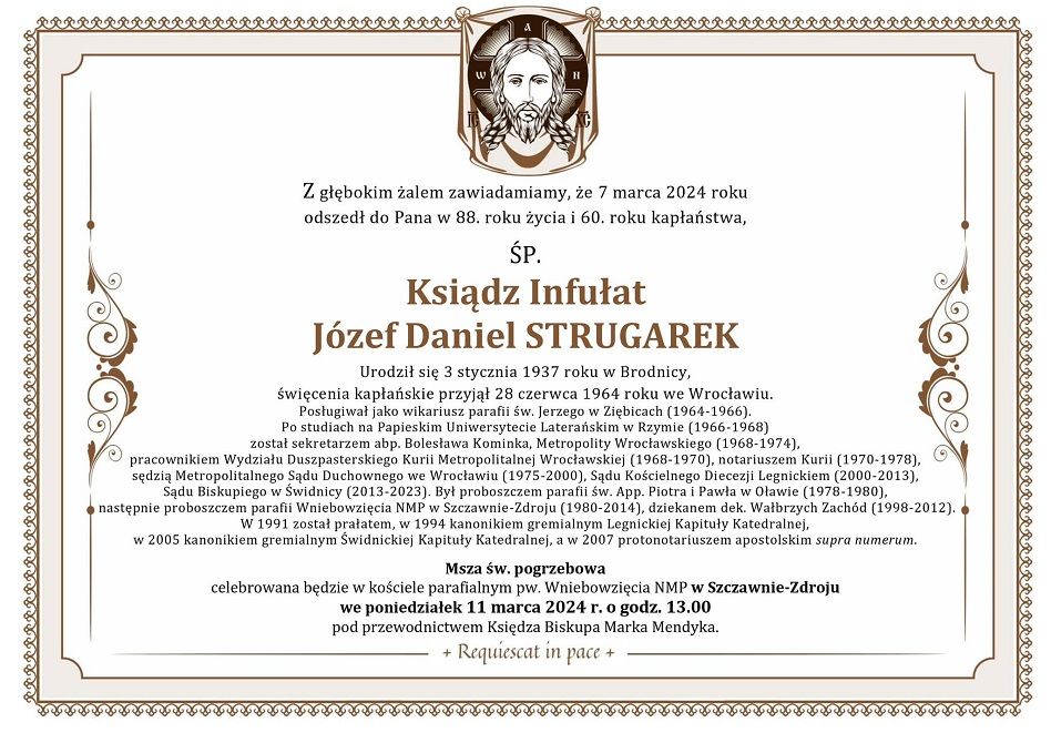 REGION, Szczawno-Zdrój: Zmarł ksiądz Józef Strugarek
