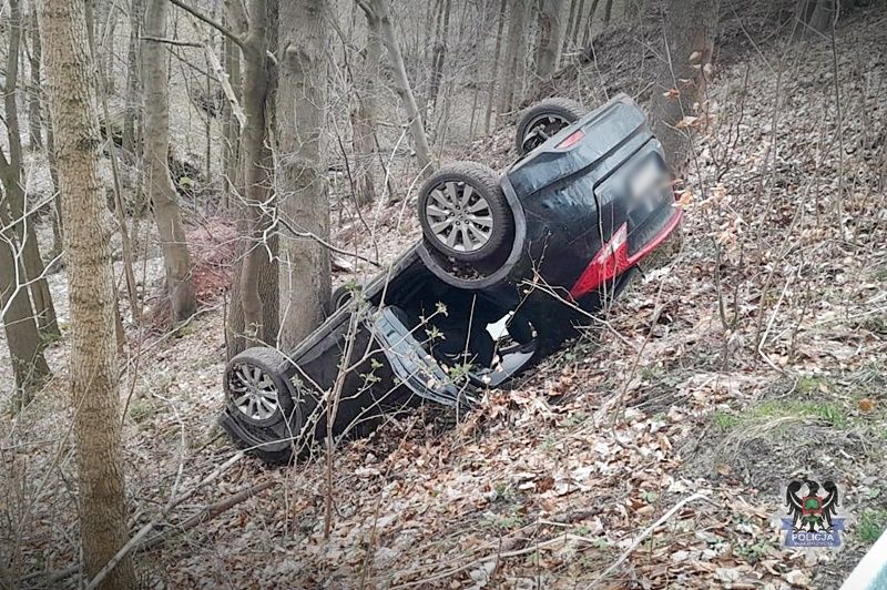 REGION, Rybnica Leśna: Zahaczył o drzewo i dachował