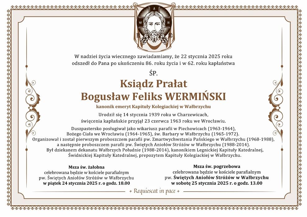 Wałbrzych: Zmarł ksiądz Wermiński