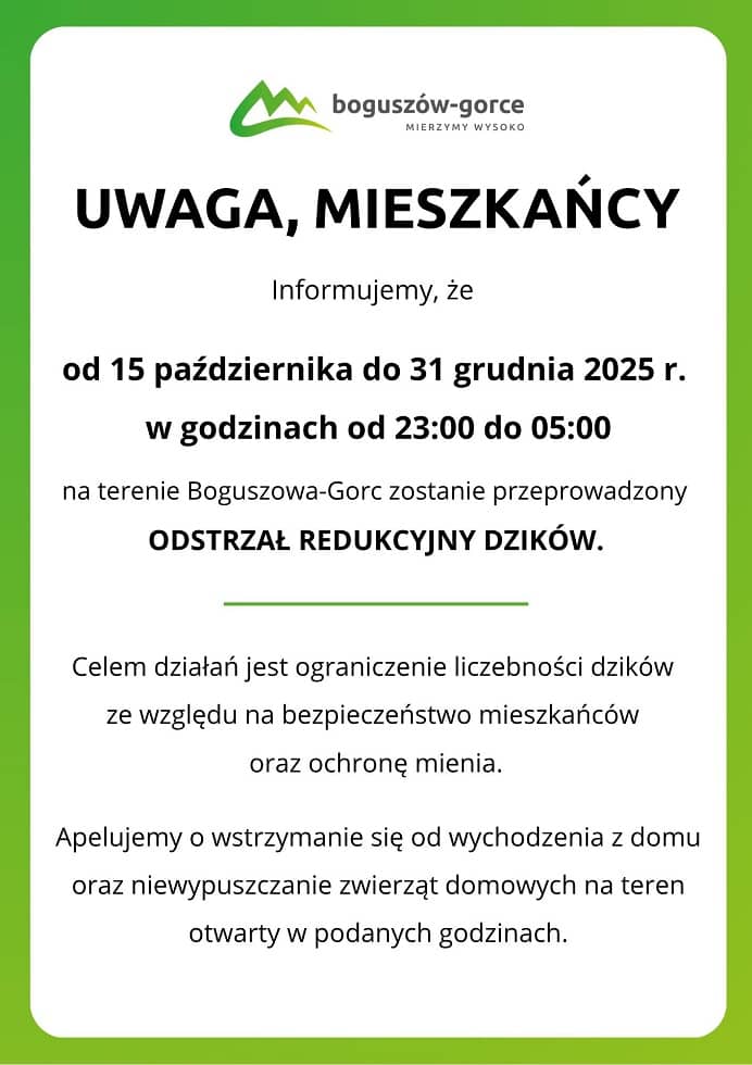 REGION, Boguszów-Gorce: Dziki do odstrzału