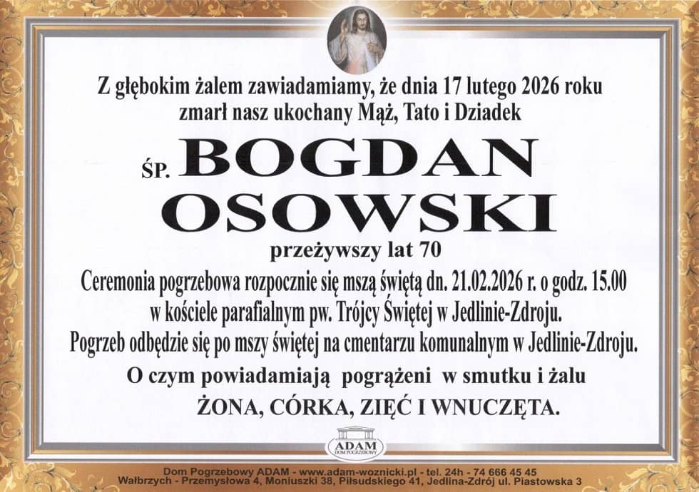 REGION, Jedlina-Zdrój: Zmarł Bogdan Osowski