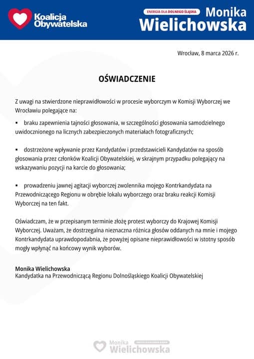 REGION: Monika Wielichowska złożyła protest
