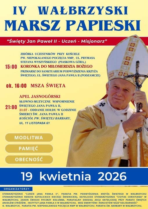 Wałbrzych: Będzie kolejny Wałbrzyski Marsz Papieski