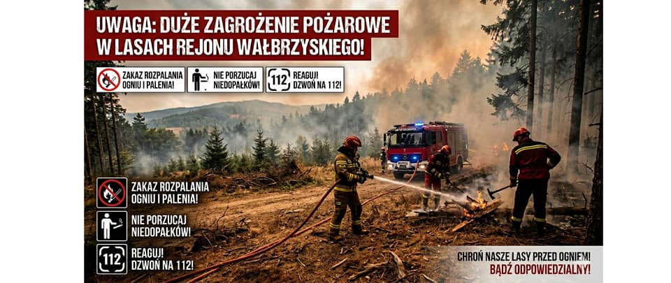 Wałbrzych/powiat wałbrzyski: Duże zagrożenie pożarowe w lasach