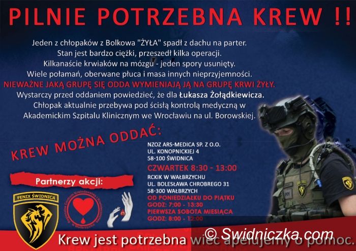 Świdnica: Krew pilnie potrzebna!