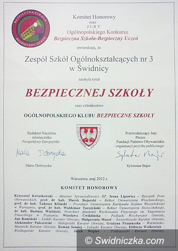Świdnica: Bezpieczna szkoła– III LO najlepsze