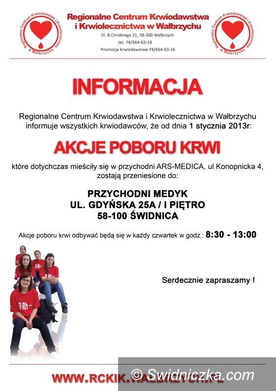 Świdnica: Ważna informacja dla krwiodawców
