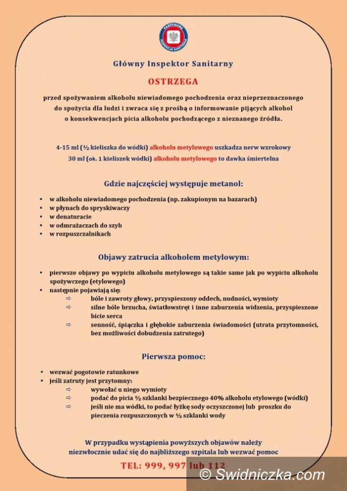 Kraj: Ostrzeżenie przed metanolem