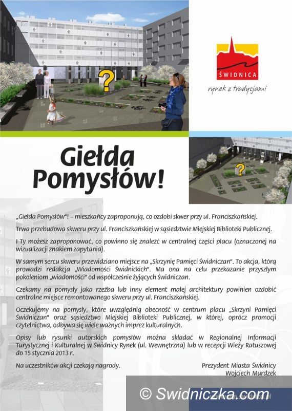 Świdnica: „Giełda Pomysłów” na plac przy ul. Franciszkańskiej – czekamy na pomysły do wtorku