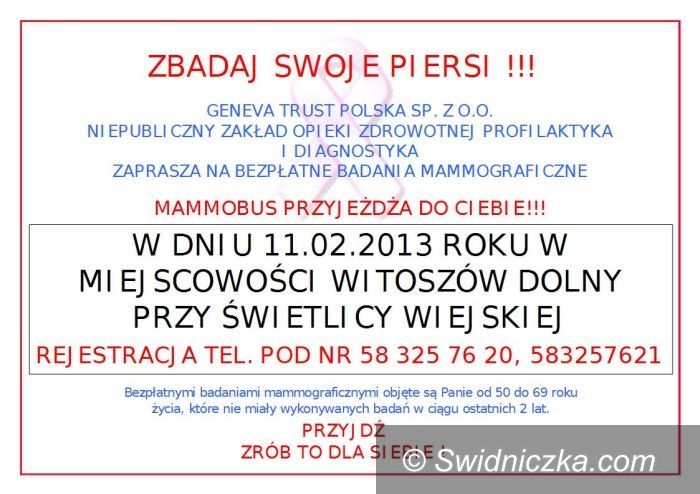 Witoszów Dolny: Bezpłatne badania mammograficzne