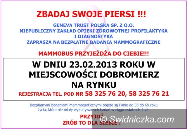 Dobromierz: Profilaktyczna mammografia w Dobromierzu