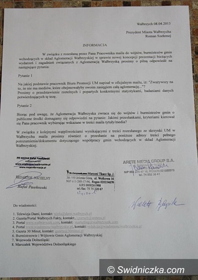 Wałbrzych: Wałbrzyskie media oczekują wyjaśnień od prezydenta Romana Szełemeja