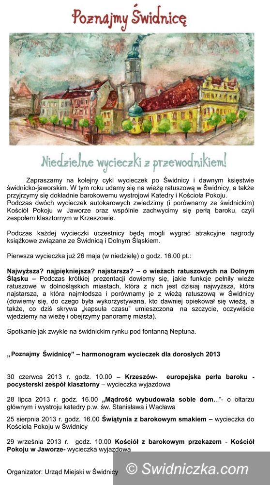 Świdnica: Startują wycieczki dla mieszkańców „Poznajmy Świdnicę”