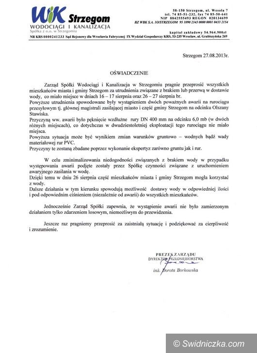 Gmina Strzegom: Brak wody – oświadczenia burmistrza Strzegomia i prezes spółki WIK