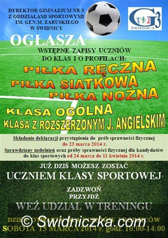 Świdnica: Gimnazjum nr 3 z oddziałami sportowymi zaprasza na Dzień Otwarty