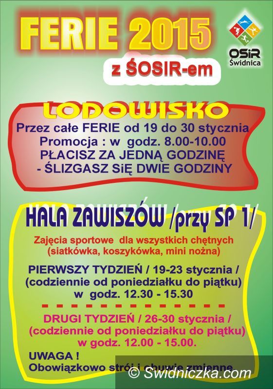 Świdnica: Ferie 2015 z ŚOSIR–em