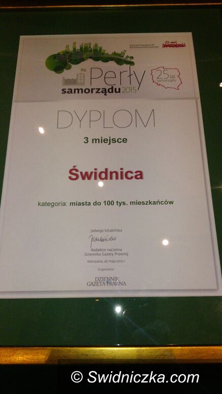 Świdnica: Świdnica zajęła III miejsce w rankingu Dziennika Gazety Prawnej – Perły Samorządu