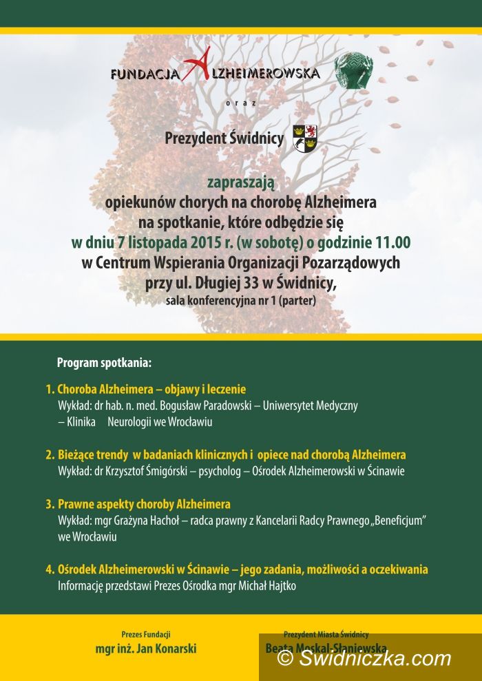 Świdnica: Spotkanie opiekunów osób chorych na chorobę Alzheimera
