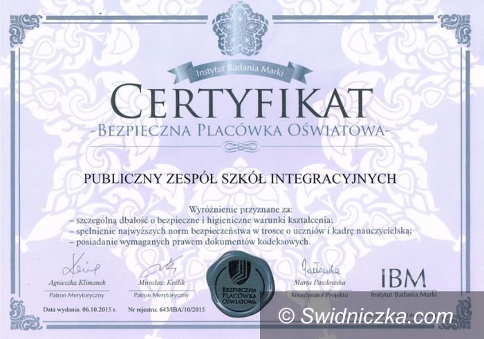 Świebodzice: Kolejna szkoła doceniona