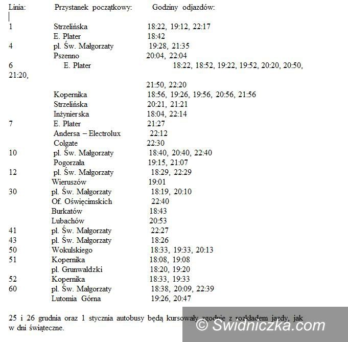 Świdnica: Świąteczne zmiany w komunikacji miejskiej