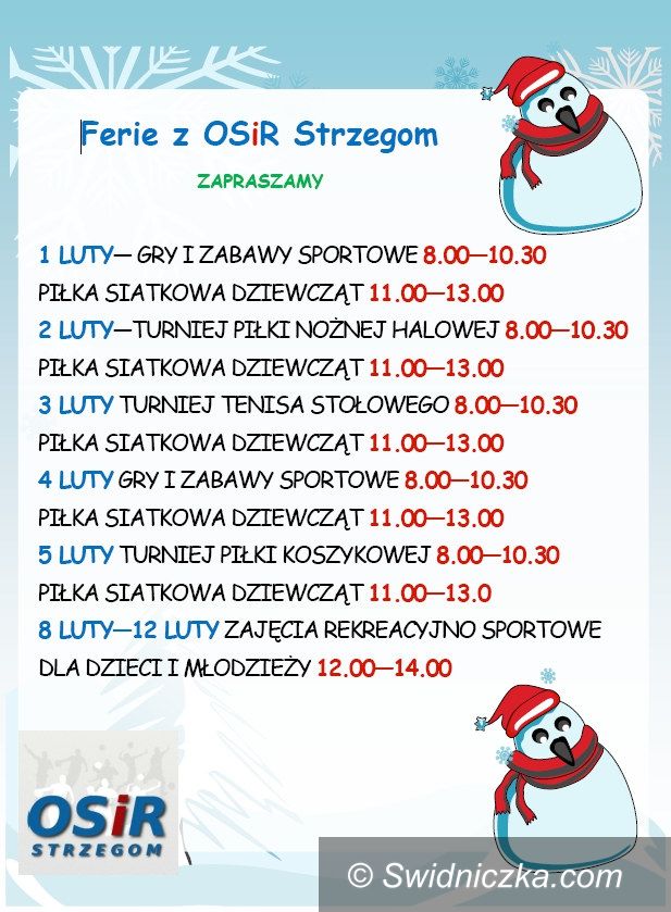 Strzegom: Zapraszamy na ferie z OSiR–em