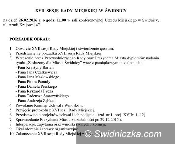 Świdnica: XVII sesja Rady Miejskiej w Świdnicy
