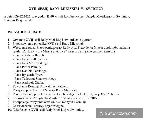Świdnica: XVII sesja Rady Miejskiej w Świdnicy