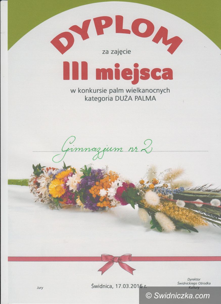 Świdnica: Konkurs na Palmę Wielkanocną/III miejsce Gimnazjum nr 2
