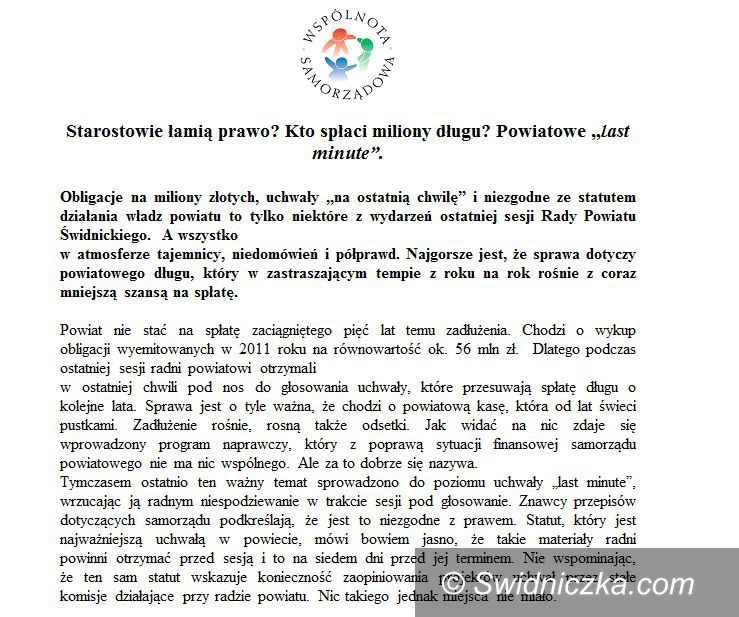 Świdnica: Stanowisko WS w sprawie obligacji