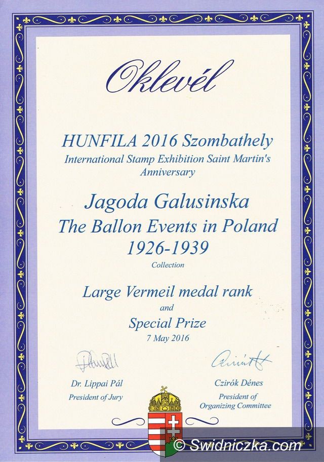 Świebodzice: Złoty medal dla naszej filatelistki