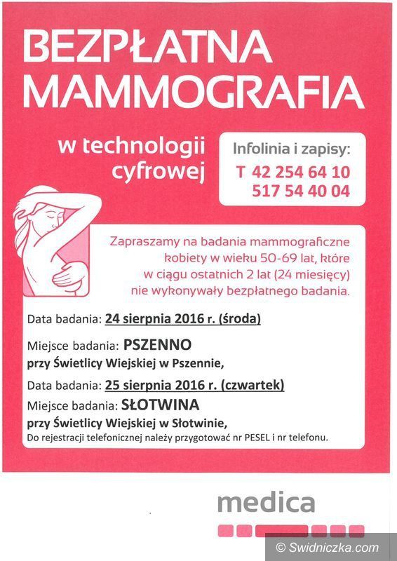 Gmina Świdnica: Bezpłatne badania mammograficzne