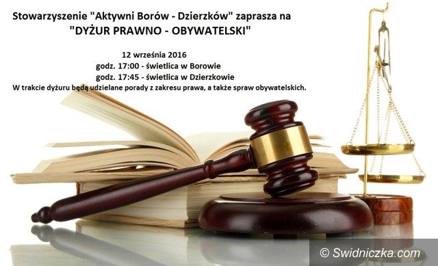 Borów/Dzierzków: Dyżur Prawno–Obywatelski w gminie Dobromierz