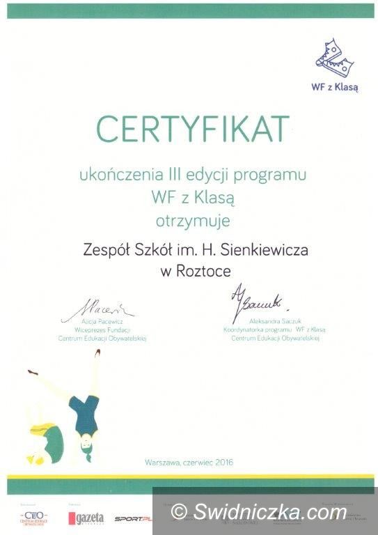 Roztoka: Certyfikat WF z Klasą dla Roztoki