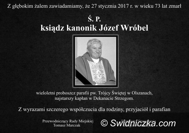 Olszany: Zmarł ksiądz kanonik Józef wróbel
