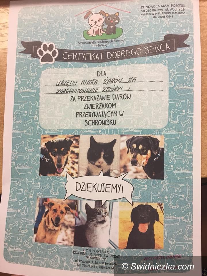 Żarów: Certyfikat dla UM Żarów za wspieranie akcji "Pomagamy zwierzętom"