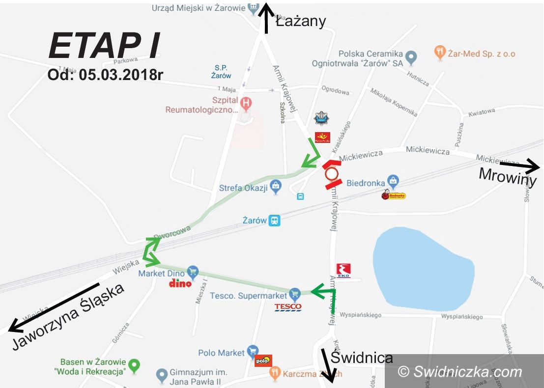 Żarów: Skrzyżowanie w centrum miasta zamknięte od 5 marca