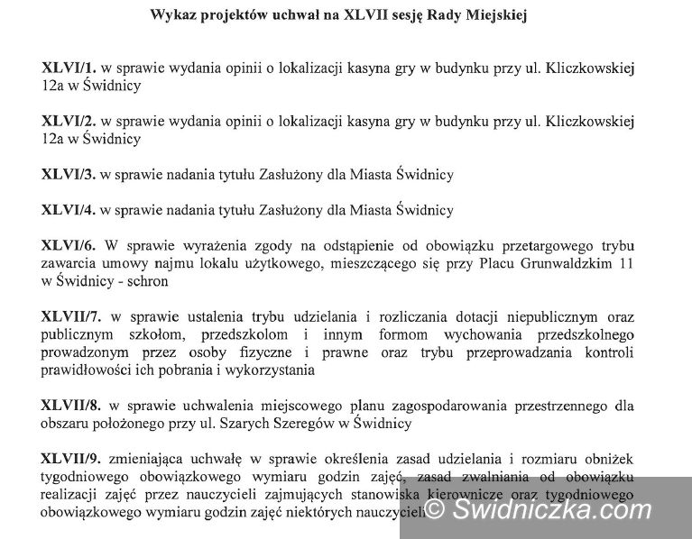 Świdnica: Przed nami sesja Rady Miejskiej w Świdnicy