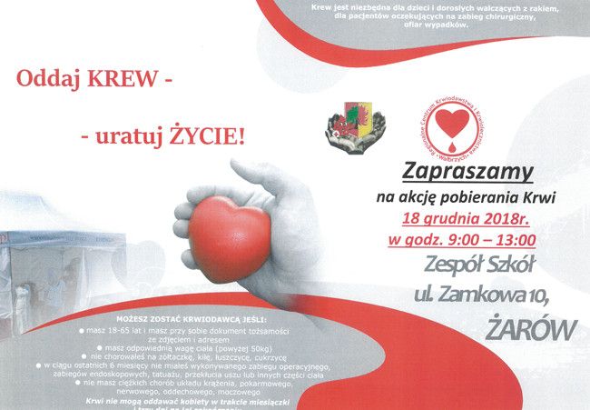 Żarów: Świąteczna zbiórka krwi już jutro