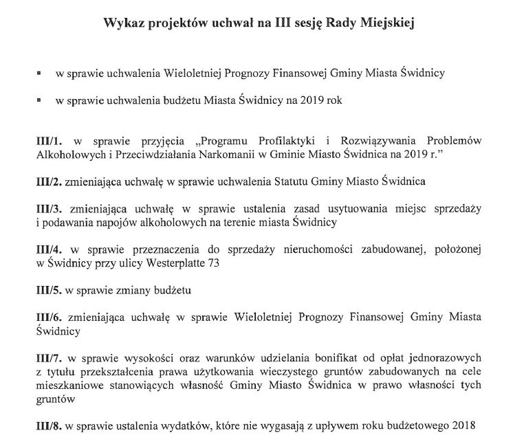 Świdnica: Zapraszamy na III sesję Rady Miejskiej w Świdnicy