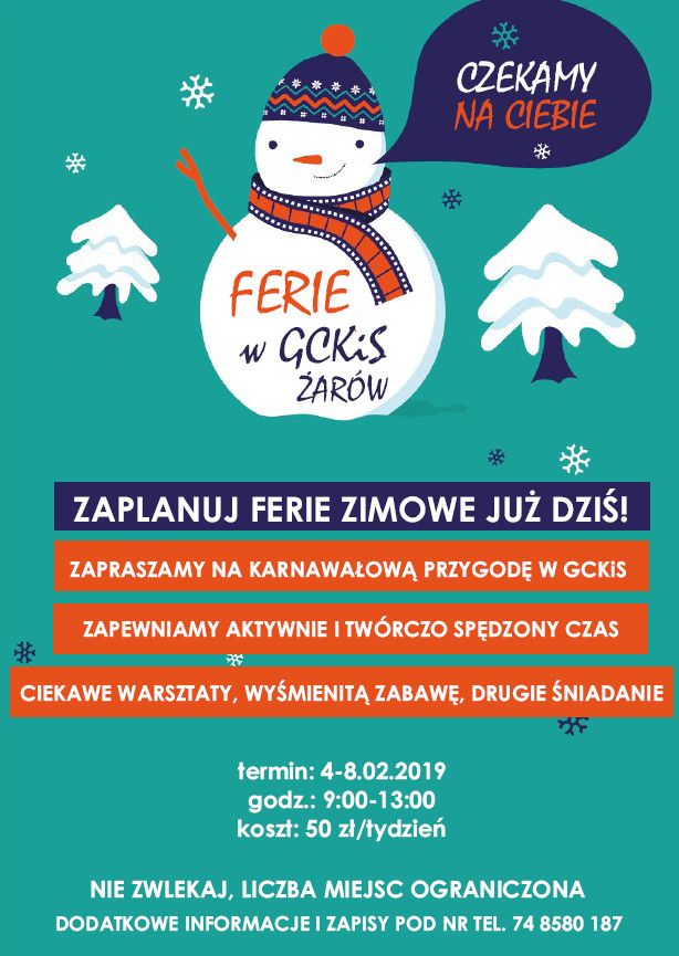 Żarów: Ferie z Gminnym Centrum Kultury i Sportu w Żarowie