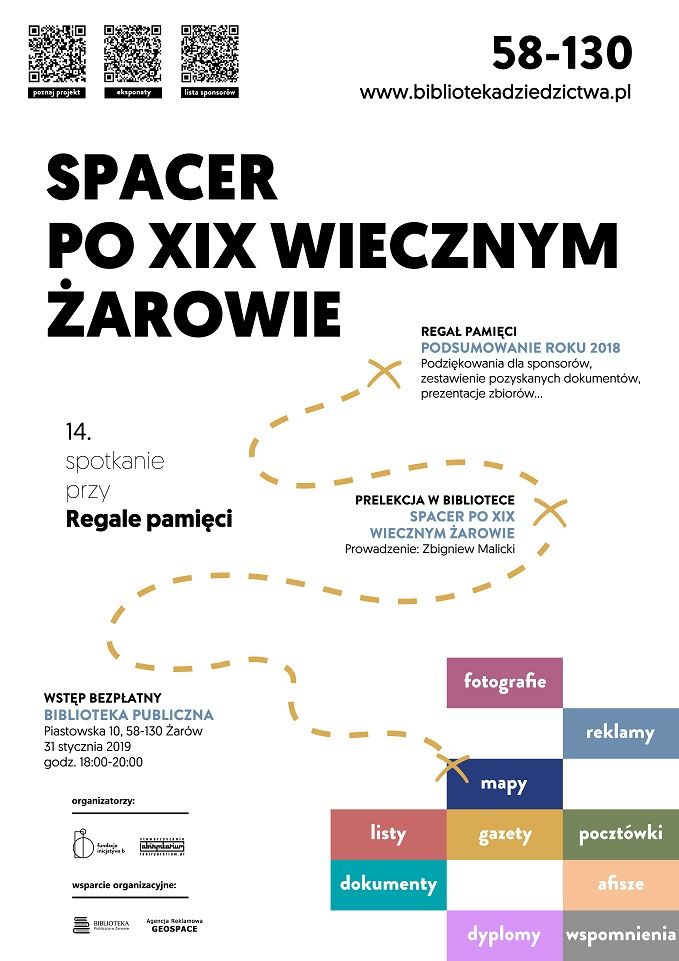 Żarów: Prelekcja przy Regale pamięci: Spacer po XIX wiecznym Żarowie